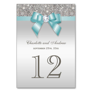 Numéro De Table Séquins d'argent Turquoises personnalisés