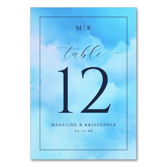 Numéro De Table Serene Blue Watercolor Table Number (Par défaut)