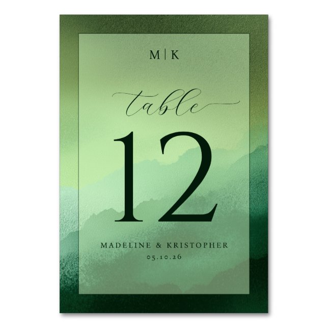 Numéro De Table Serene Green Watercolor Wedding Table Card (Par défaut)