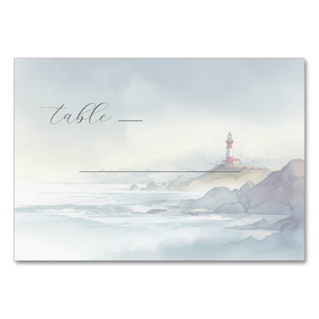 Numéro De Table Serene Pastel Watercolor Lighthouse (Devant)