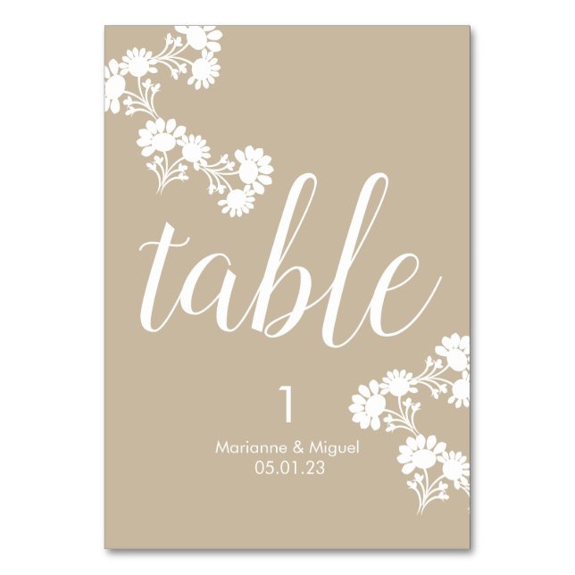 Numéro De Table Siège mariage Floral Botanique Beige (Par défaut)