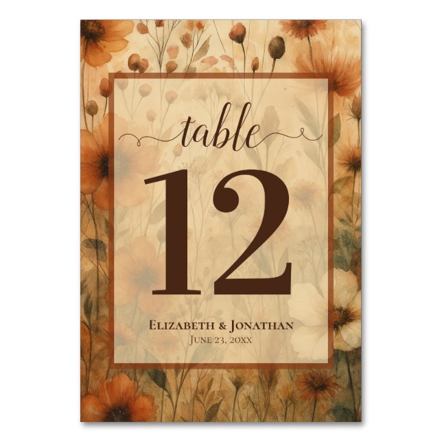 Numéro De Table Sienne Boho Chic Fleurs Sauvages Mariage Élégant (Par défaut)
