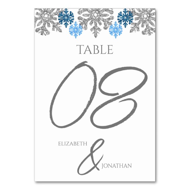 Numéro De Table Silver Blue Snowflakes Mariage d'hiver (Par défaut)
