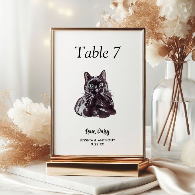 Numéro De Table Simple Aquarelle Moderne Chat Mariage  (Créateur téléchargé)