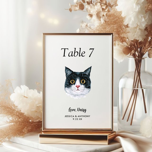 Numéro De Table Simple Aquarelle Moderne Chat Mariage  (Créateur téléchargé)