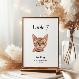 Numéro De Table Simple Aquarelle Moderne Chat Mariage 