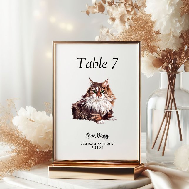 Numéro De Table Simple Aquarelle Moderne Chat Mariage  (Créateur téléchargé)
