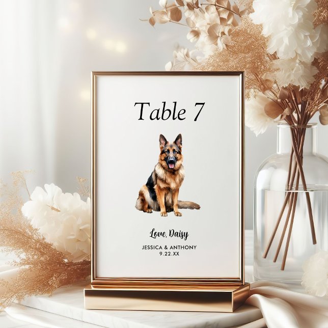 Numéro De Table Simple Aquarelle Moderne de Chien de Mariage  (Créateur téléchargé)
