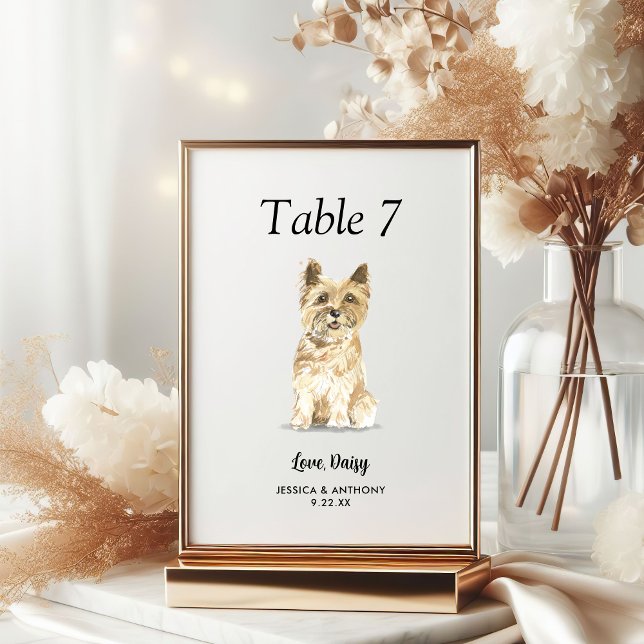 Numéro De Table Simple Aquarelle Moderne de Mariage de Chien  (Créateur téléchargé)