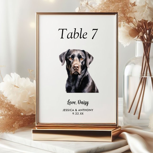 Numéro De Table Simple Aquarelle Moderne de Mariage de Chien  (Créateur téléchargé)