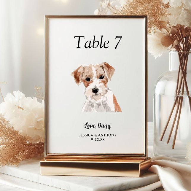 Numéro De Table Simple Aquarelle Moderne de Mariage de Chien  (Créateur téléchargé)