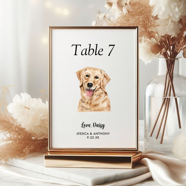 Numéro De Table Simple Aquarelle Moderne Mariage Chien  (Créateur téléchargé)