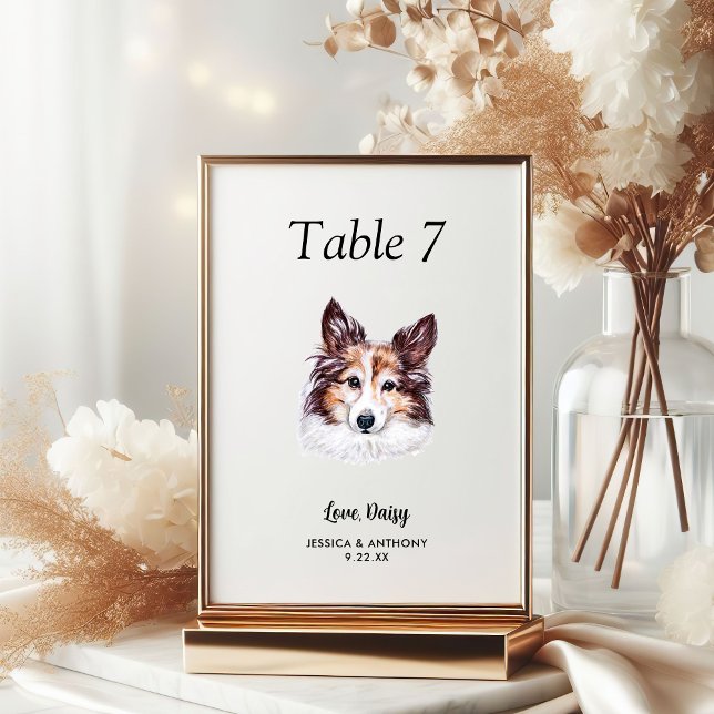 Numéro De Table Simple Aquarelle Moderne Mariage Chien  (Créateur téléchargé)