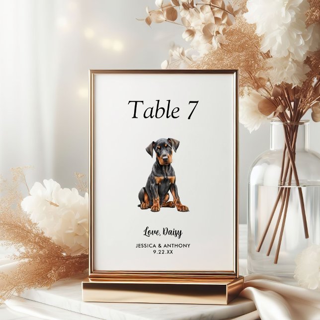 Numéro De Table Simple Aquarelle Moderne Mariage Chien  (Créateur téléchargé)