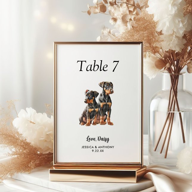 Numéro De Table Simple Aquarelle Moderne Mariage Chien  (Créateur téléchargé)