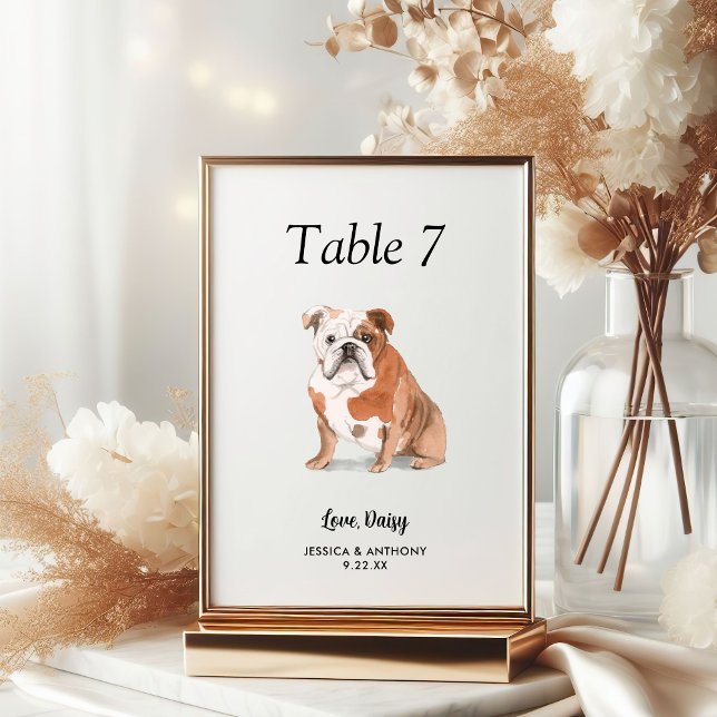 Numéro De Table Simple Aquarelle Moderne Mariage Chien  (Créateur téléchargé)