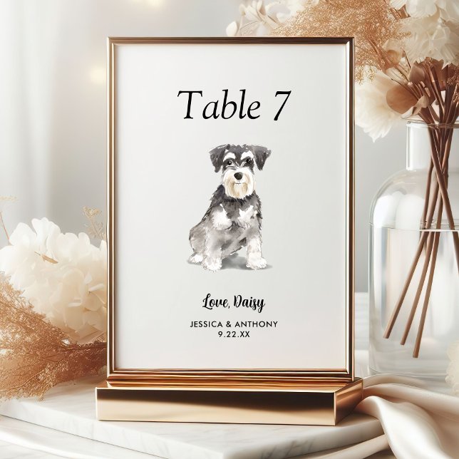 Numéro De Table Simple Aquarelle Moderne Mariage Chien  (Créateur téléchargé)