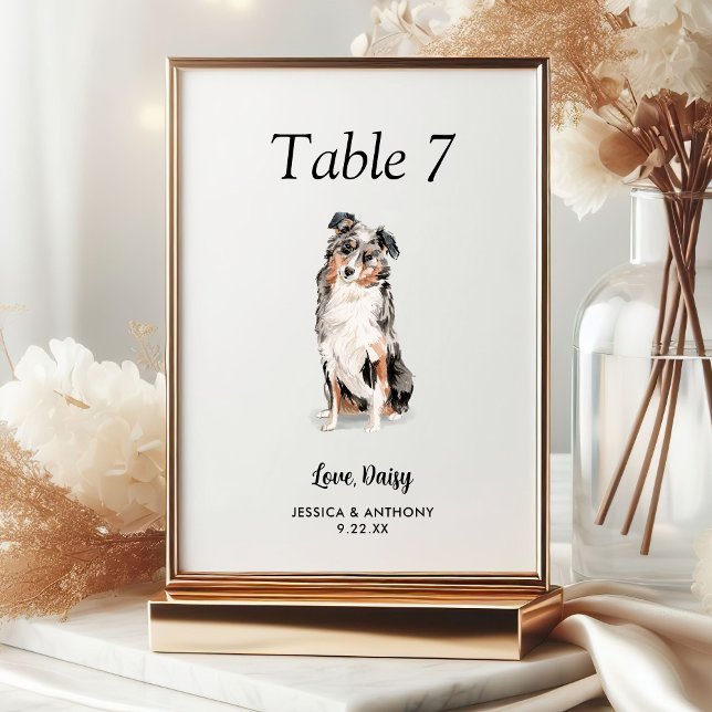 Numéro De Table Simple Aquarelle Moderne Mariage Chien  (Créateur téléchargé)
