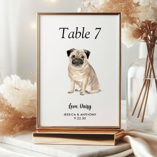 Numéro De Table Simple Aquarelle Moderne Mariage Chien 