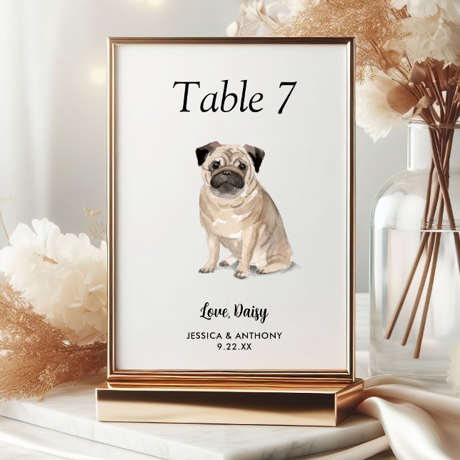 Numéro De Table Simple Aquarelle Moderne Mariage Chien  (Créateur téléchargé)