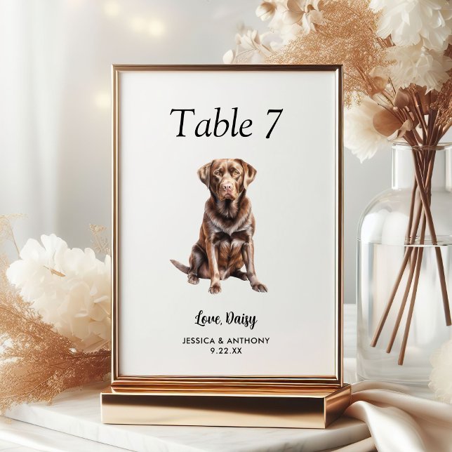 Numéro De Table Simple Aquarelle Moderne Mariage Chien  (Créateur téléchargé)