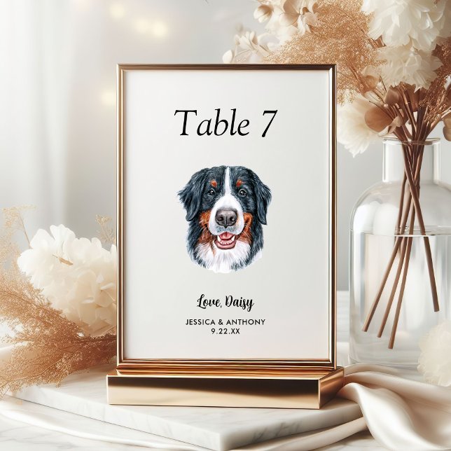 Numéro De Table Simple Aquarelle Moderne Mariage de Chien  (Créateur téléchargé)