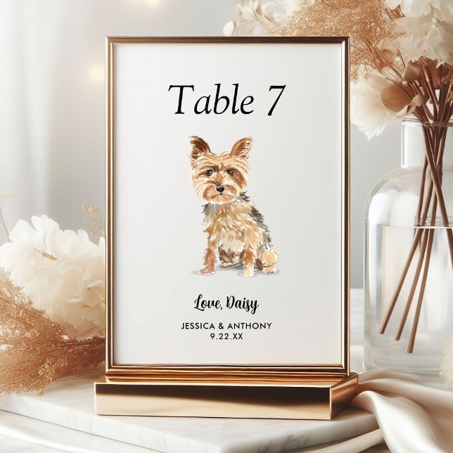 Numéro De Table Simple Aquarelle Moderne Mariage de Chien  (Créateur téléchargé)
