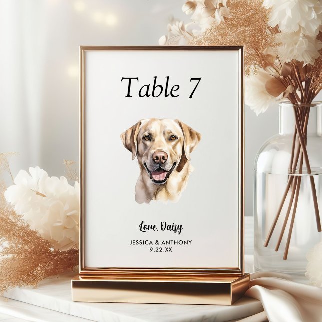 Numéro De Table Simple Aquarelle Moderne Mariage de Chien  (Créateur téléchargé)