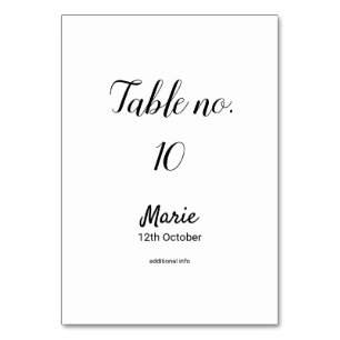 Numéro De Table simple blanc noir classique edi bat mitzvah