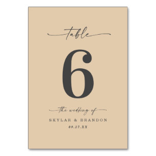 Numéro De Table Simple couleur solide Dusty Jaune Mariage or