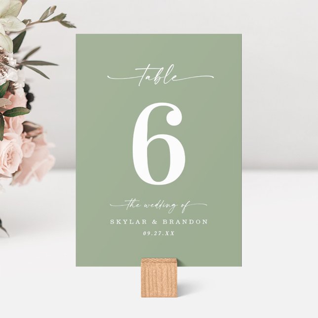 Numéro De Table Simple Couleur Uni Vert Feuille Clair Mariage (Créateur téléchargé)