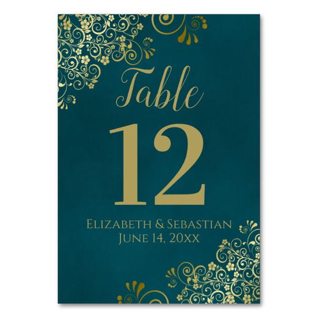 Numéro De Table Simple Dark Teal and Gold Elegant Frilly Wedding (Par défaut)