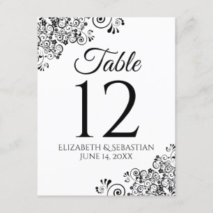 Numéro de table simple de Mariage noir et blanc
