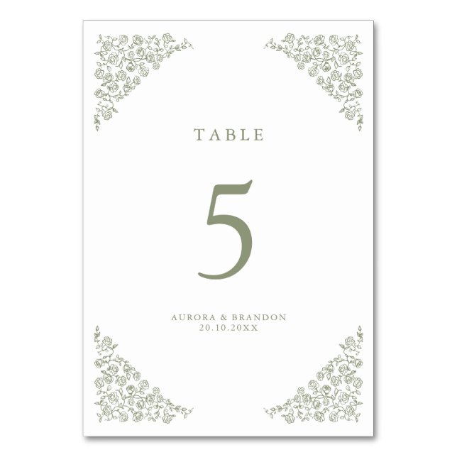 Numéro De Table Simple Delicate Floral Timeless Sage Mariage vert (Par défaut)