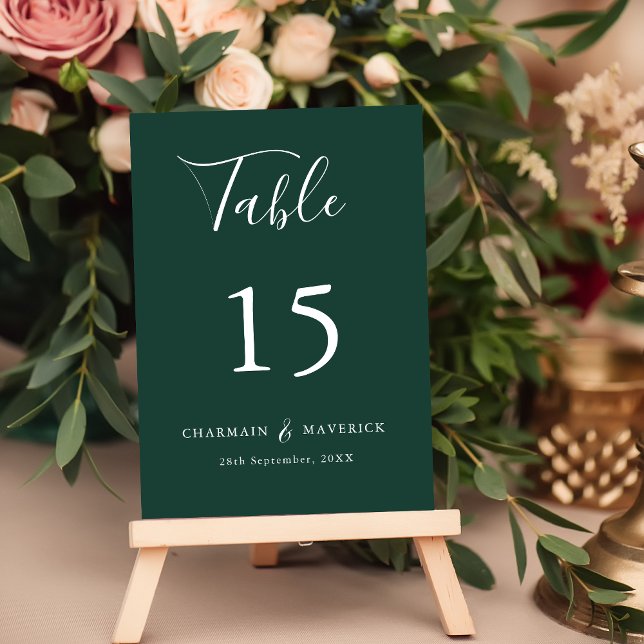 Numéro De Table Simple Élégant Mariage Vert Émeraude (Créateur téléchargé)