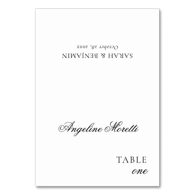 Numéro De Table Simple Élégant Script Black & White Place Card (Par défaut)