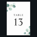 Numéro De Table Simple Elégant Verdure Rustique Eucalyptus Mariage<br><div class="desc">Elégante carte de numéro de table de mariage avec un design simple avec aquarelle peinte sauge vert eucalyptus verdure dans le coin supérieur gauche et le coin inférieur droit. Ces cartes de mariage botanique rustique avec une touche moderne sont parfaites pour un mariage de printemps ou d'été. Ajoutez chaque numéro...</div>