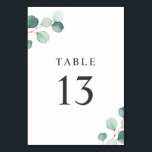 Numéro De Table Simple Elégant Verdure Rustique Eucalyptus Mariage<br><div class="desc">Elégante carte de numéro de table de mariage avec un design simple avec aquarelle peinte sauge vert eucalyptus verdure dans le coin supérieur gauche et le coin inférieur droit. Ces cartes de mariage botanique rustique avec une touche moderne sont parfaites pour un mariage de printemps ou d'été. Ajoutez chaque numéro...</div>