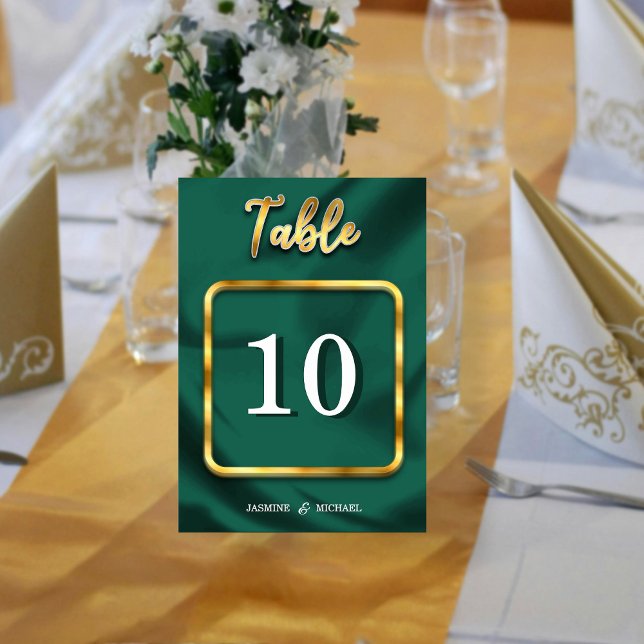 Numéro De Table Simple Emerald Green et Mariage de script Gold (Créateur téléchargé)