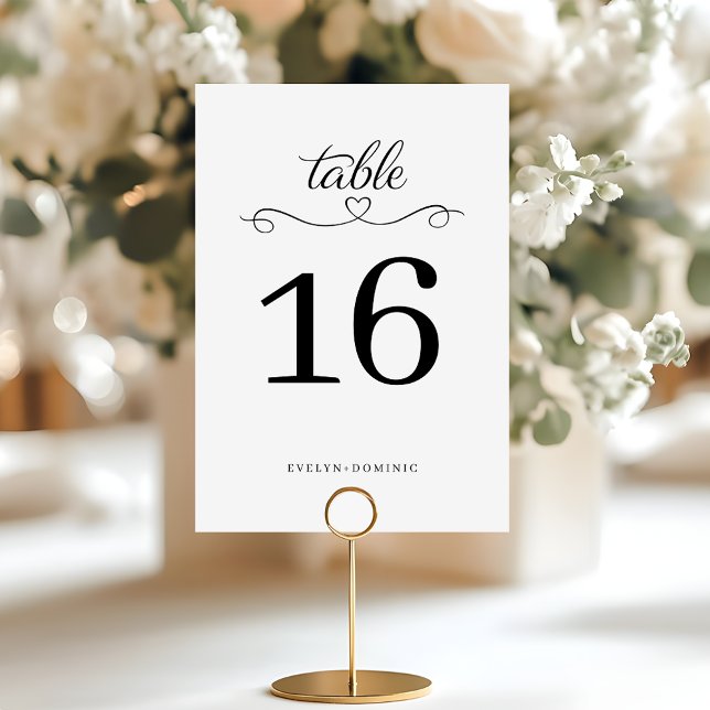 Numéro De Table Simple et Élégant Coeur de Mariage en Script (Créateur téléchargé)