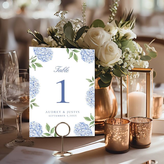 Numéro De Table Simple Fleur de Mariage d'Hortensia Bleu (Créateur téléchargé)