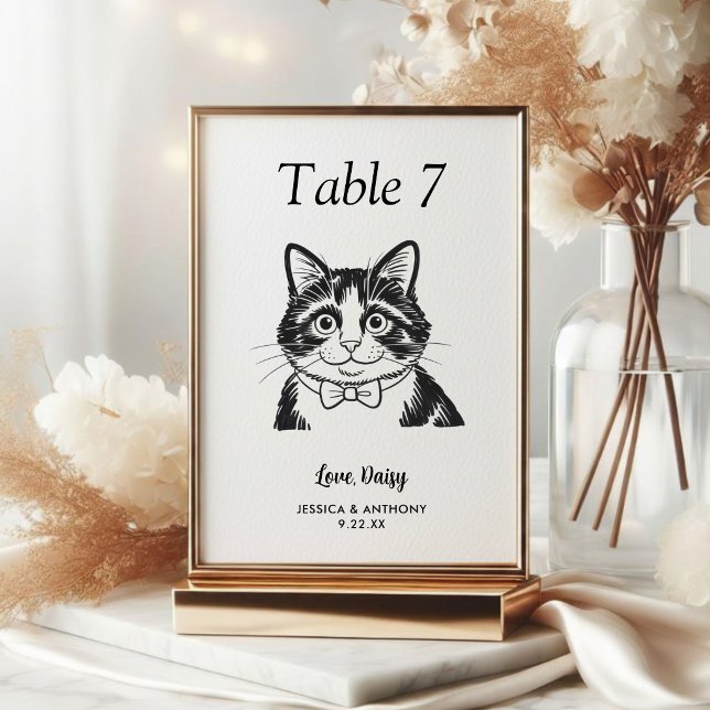 Numéro De Table Simple mariage de chat noir et blanc  (Créateur téléchargé)