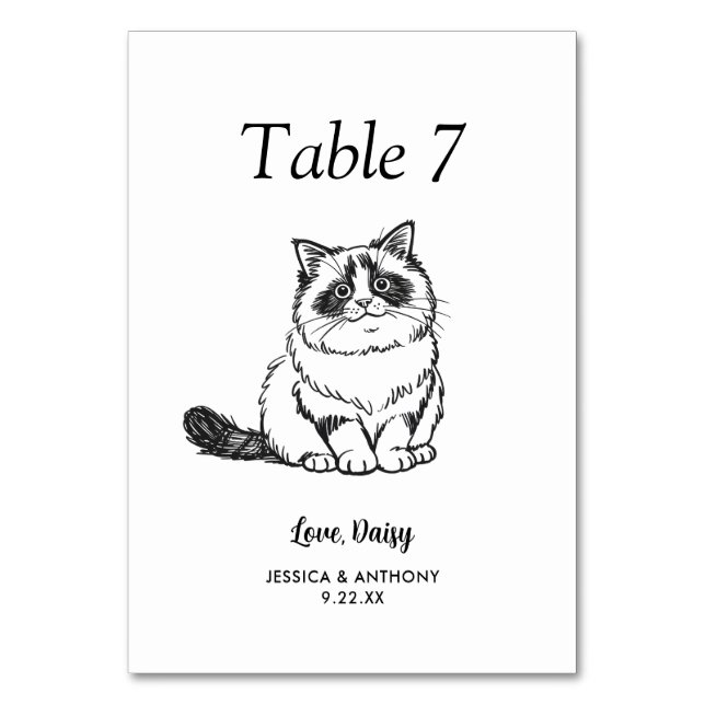 Numéro De Table Simple Mariage de Chat Noir et Blanc  (Dos)