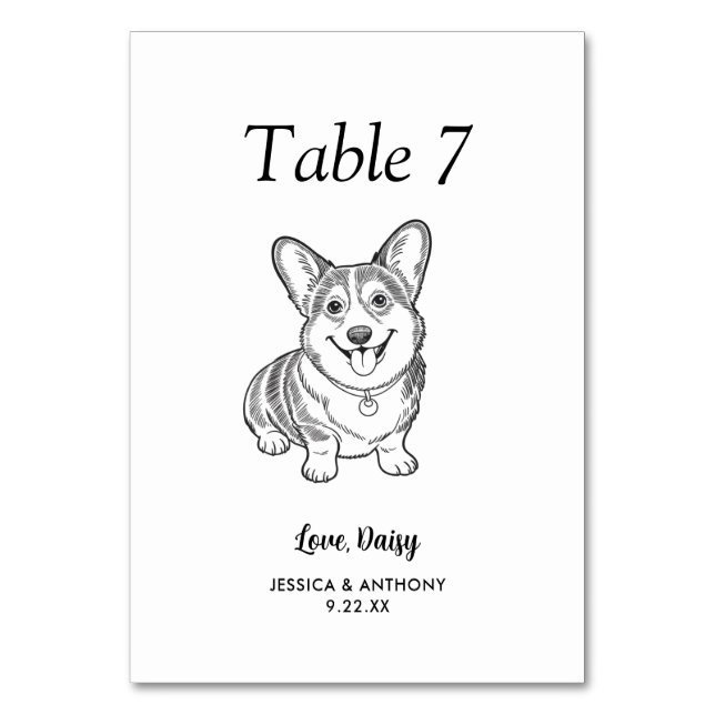 Numéro De Table Simple mariage de chien en noir et blanc  (Par défaut)