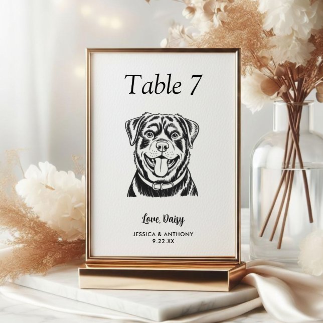 Numéro De Table Simple mariage de chien en noir et blanc  (Créateur téléchargé)