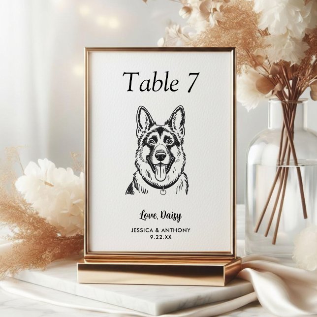 Numéro De Table Simple mariage de chien en noir et blanc  (Créateur téléchargé)
