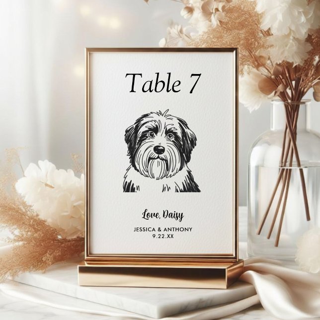 Numéro De Table Simple mariage de chien en noir et blanc  (Créateur téléchargé)