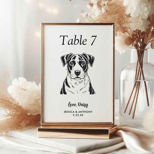 Numéro De Table Simple mariage de chien en noir et blanc  (Créateur téléchargé)