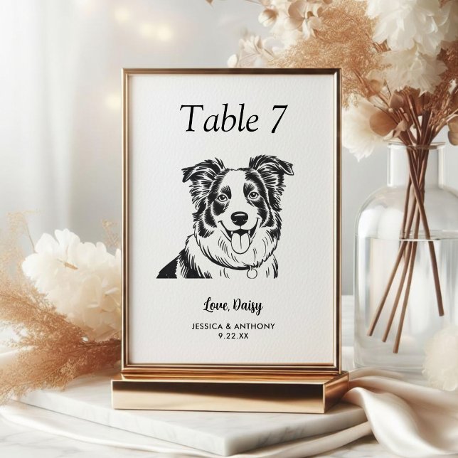 Numéro De Table Simple mariage de chien en noir et blanc  (Créateur téléchargé)