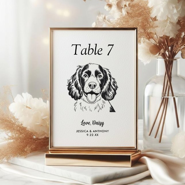 Numéro De Table Simple mariage de chien en noir et blanc  (Créateur téléchargé)